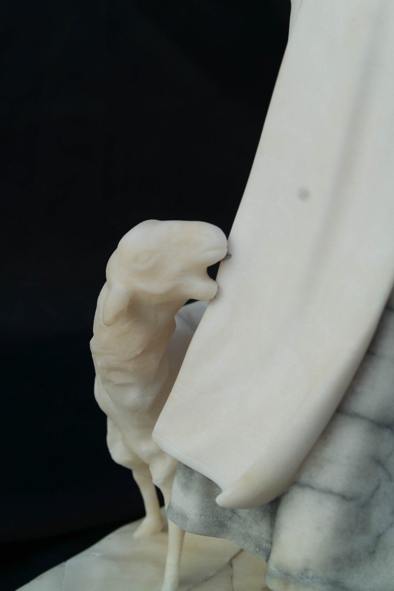 Shepherdess And Her Lamb, Marble And Alabaster Sculpture By A Michelotti-photo-8