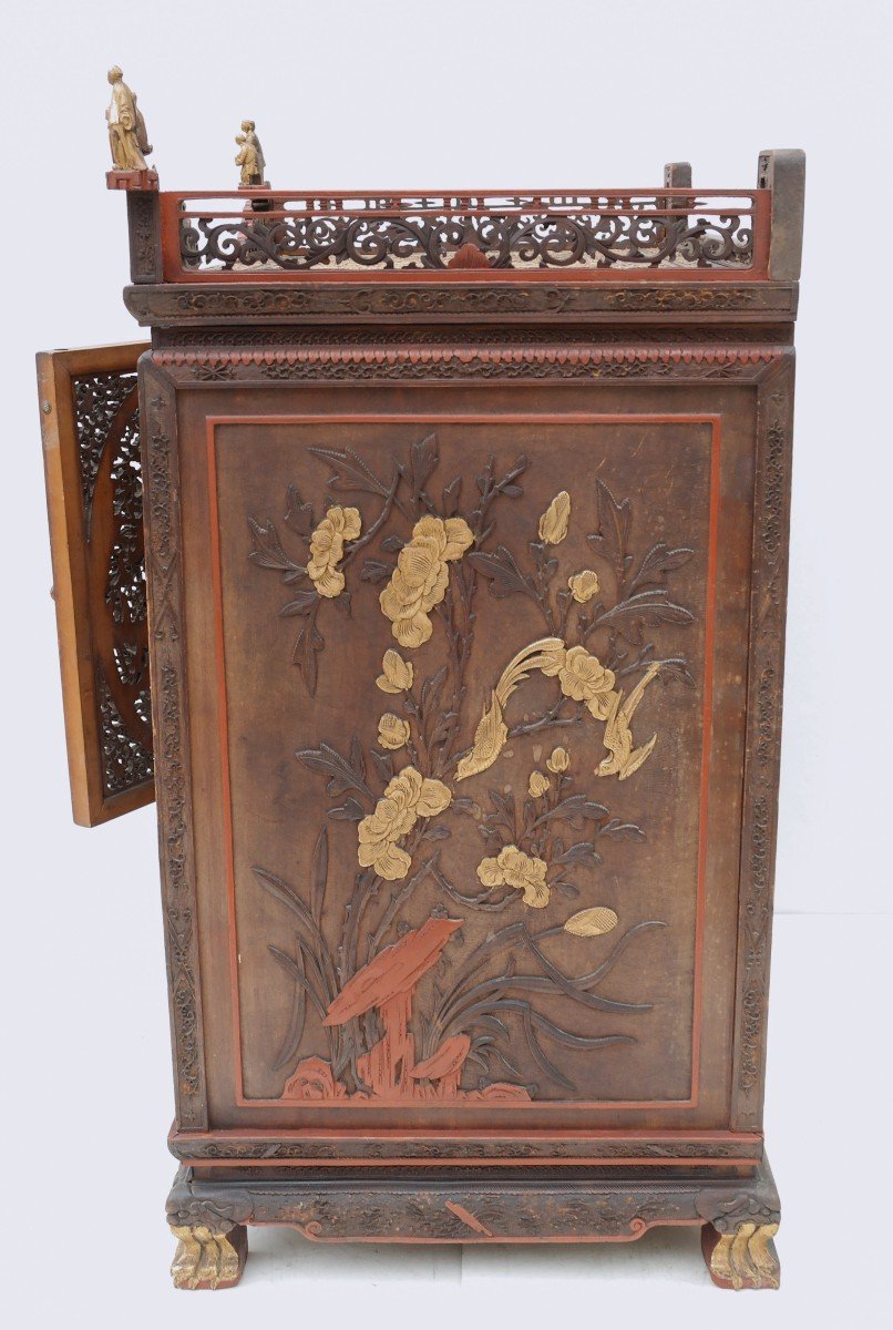 Cabinet En Bois Sculpté, Chine XIXe Siècle-photo-2