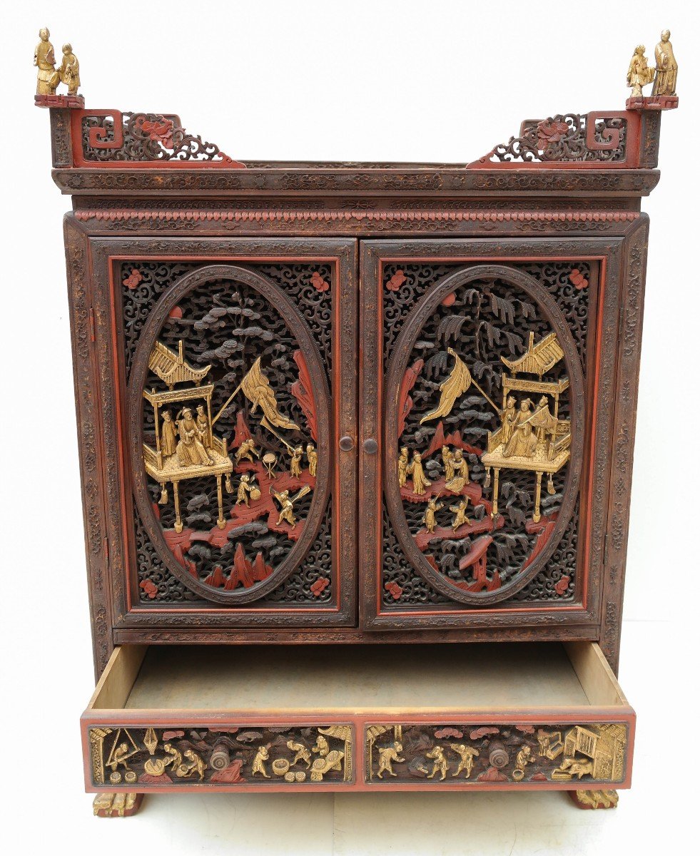 Cabinet En Bois Sculpté, Chine XIXe Siècle-photo-6