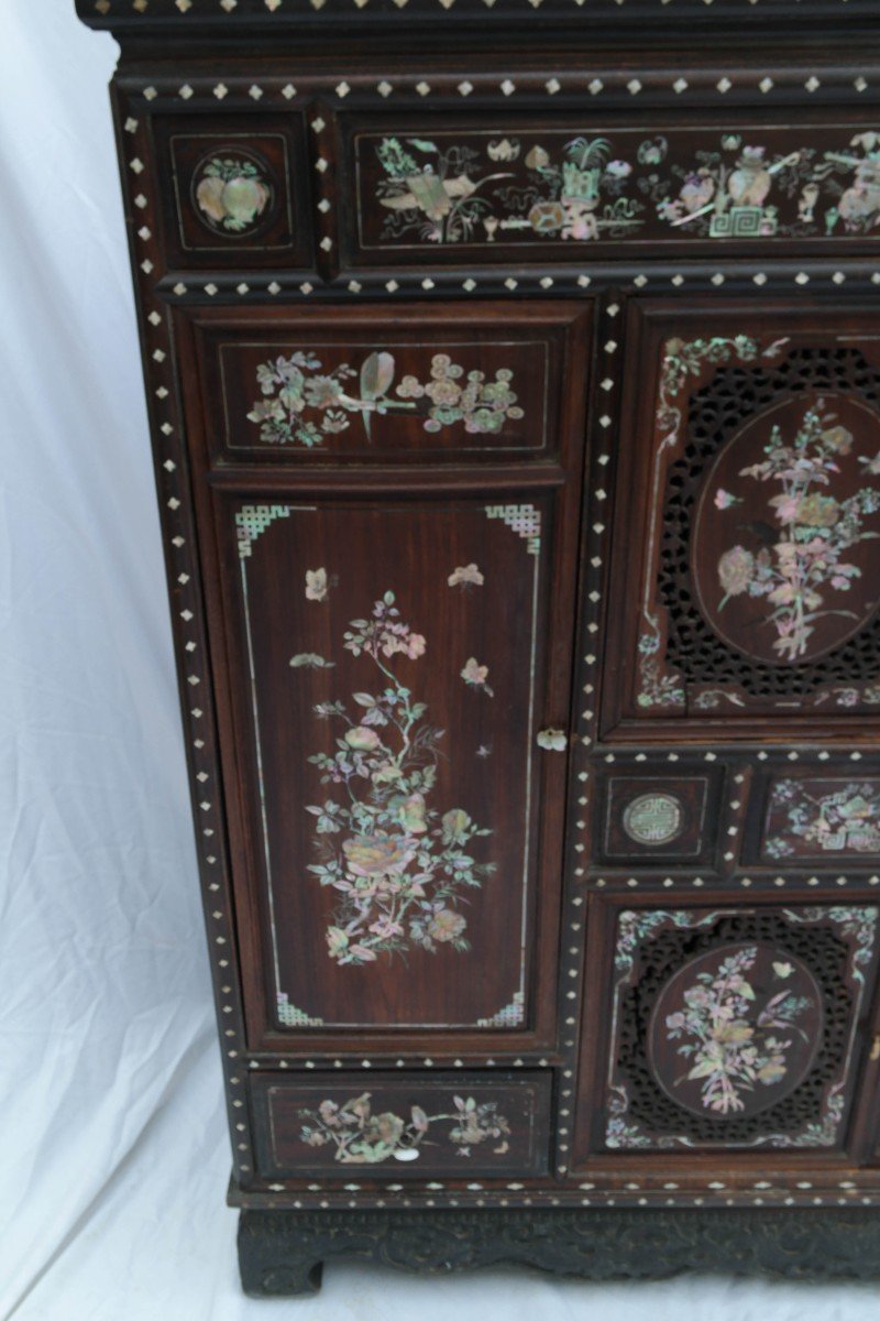 Indochinese Cabinet In Ironwood With Mother-of-pearl Inlays-photo-4