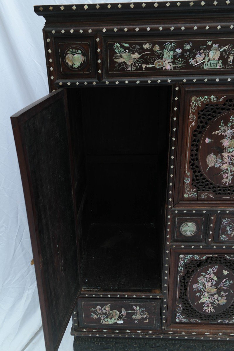 Indochinese Cabinet In Ironwood With Mother-of-pearl Inlays-photo-5