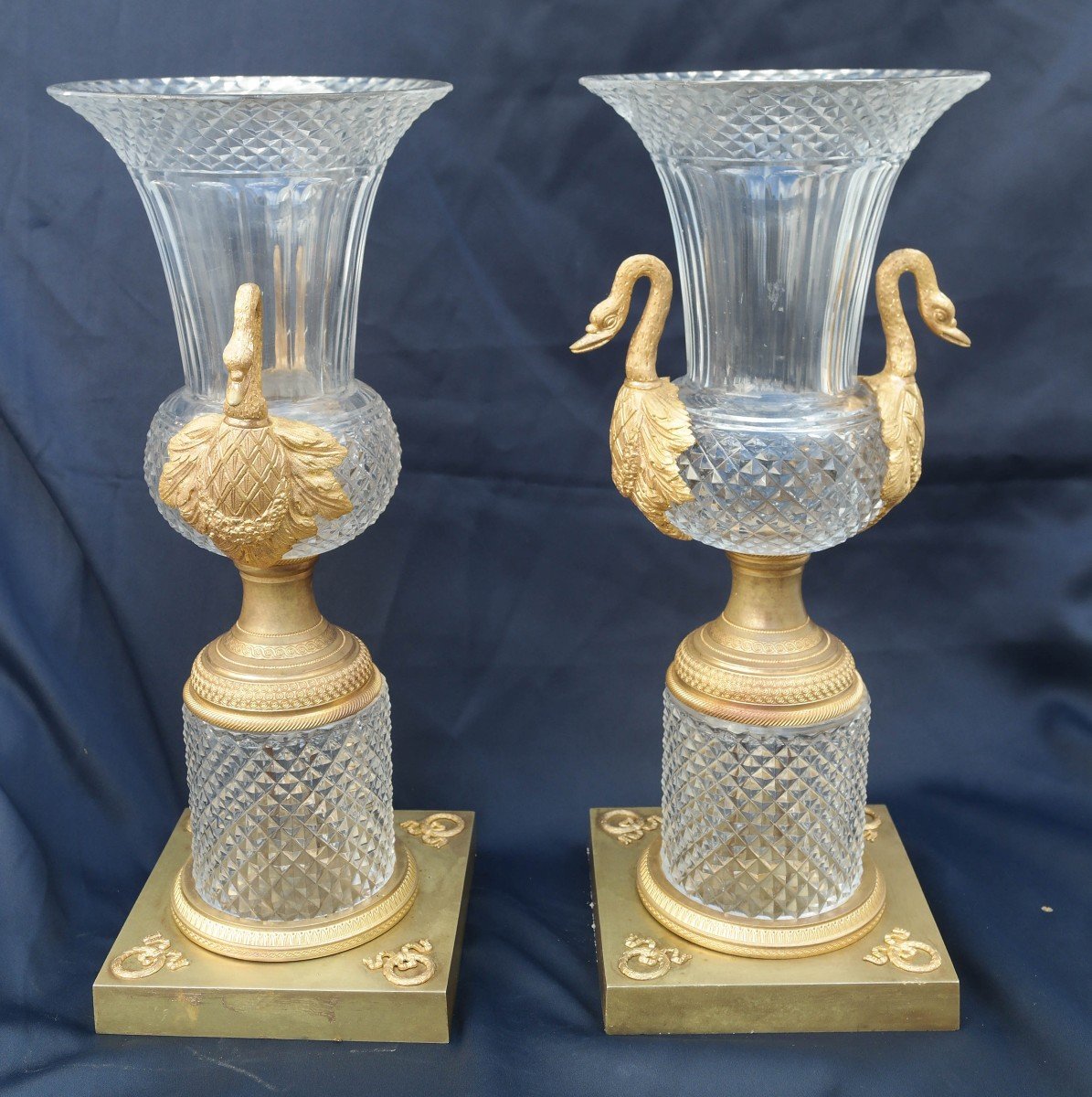 Paire De Vases Charles X En Cristal Et Bronze Doré-photo-3