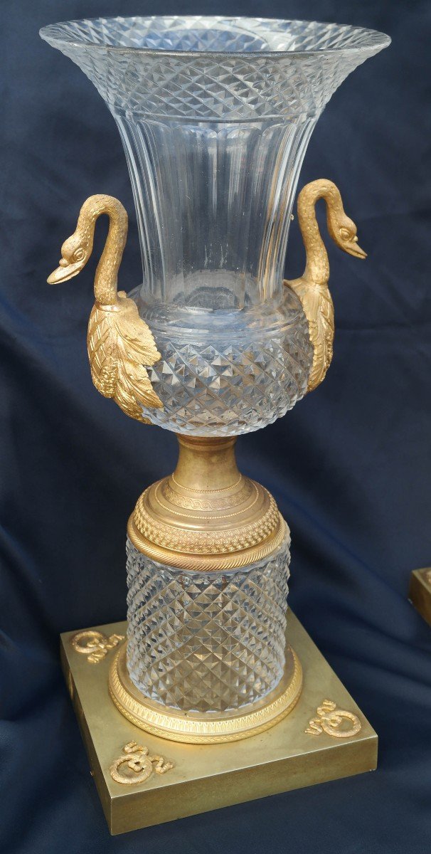 Paire De Vases Charles X En Cristal Et Bronze Doré-photo-1