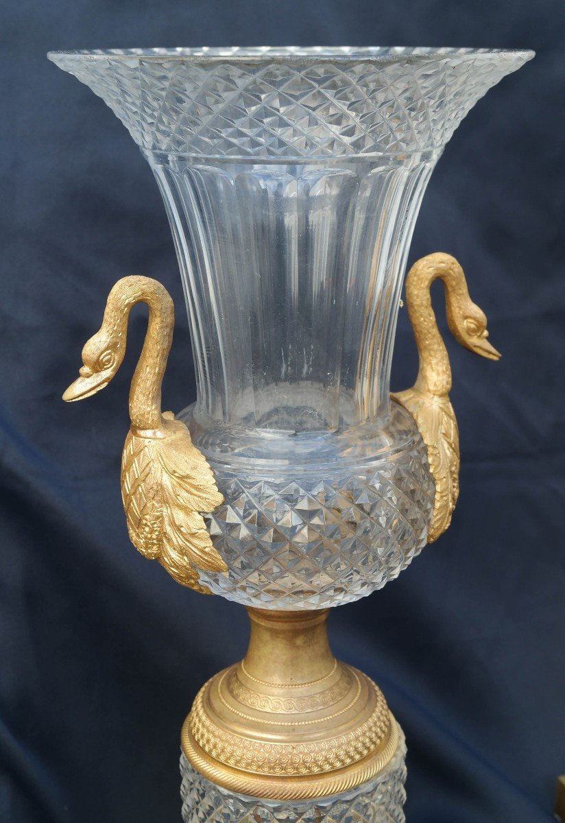 Paire De Vases Charles X En Cristal Et Bronze Doré-photo-2