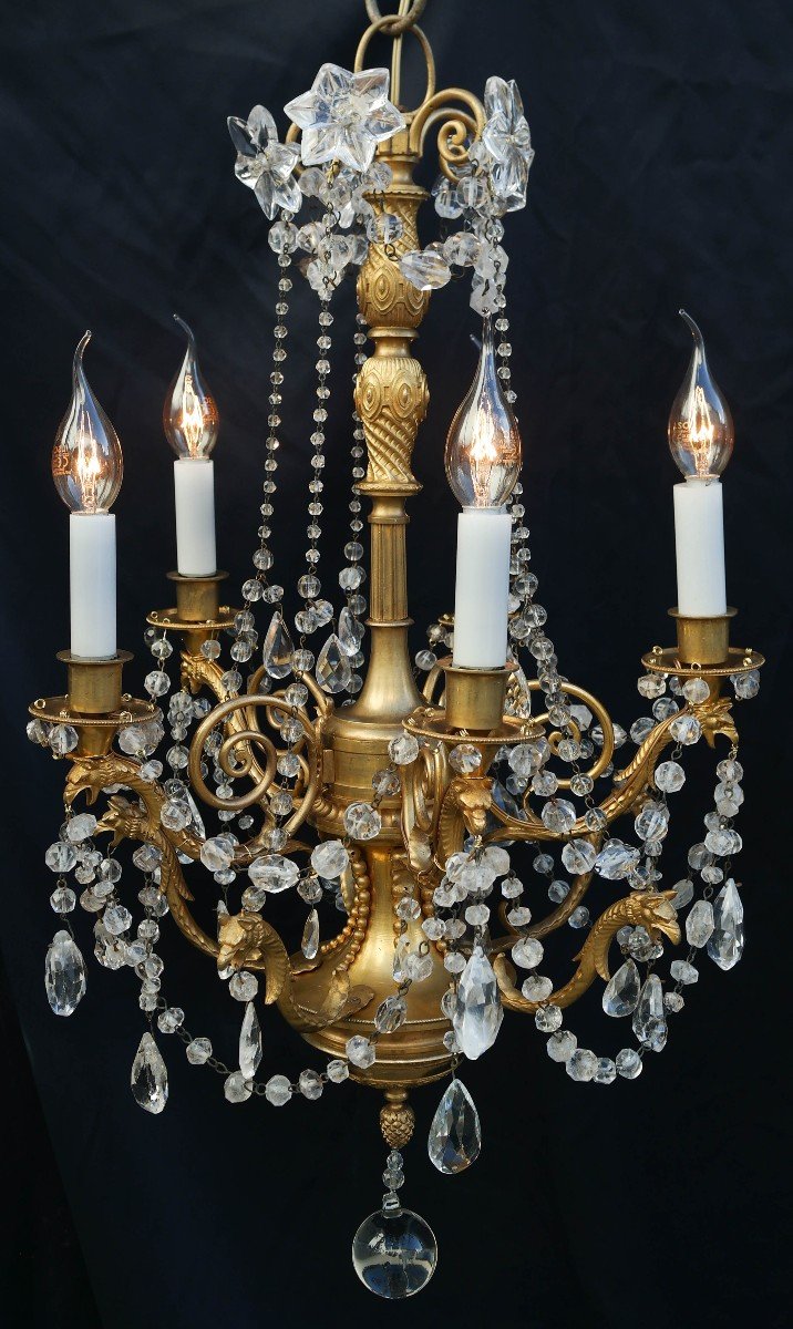 18th Century Bronze And Rock Crystal Chandelier.