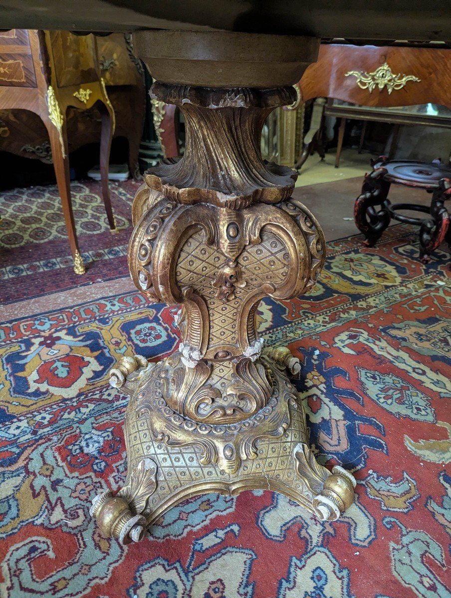 Round Table In Golden Wood And Marble -photo-2