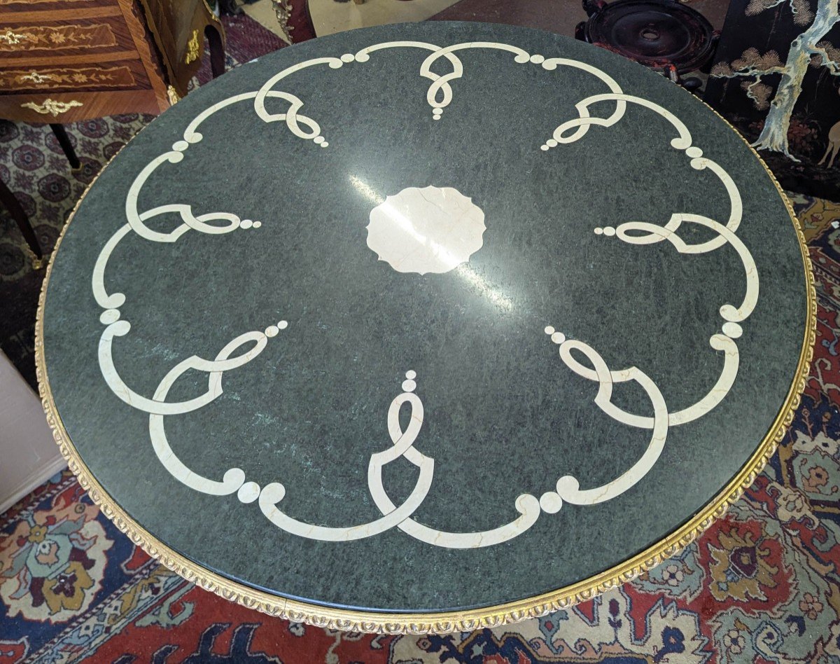 Round Table In Golden Wood And Marble -photo-3