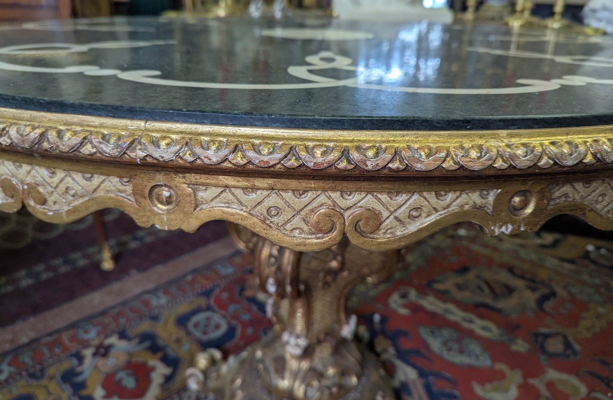 Round Table In Golden Wood And Marble -photo-4