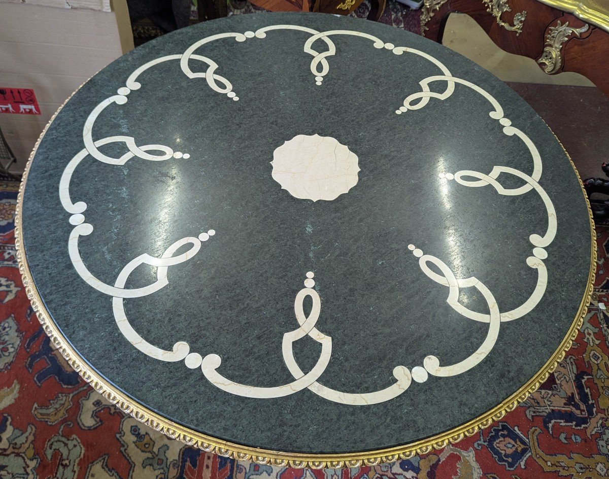 Round Table In Golden Wood And Marble -photo-2