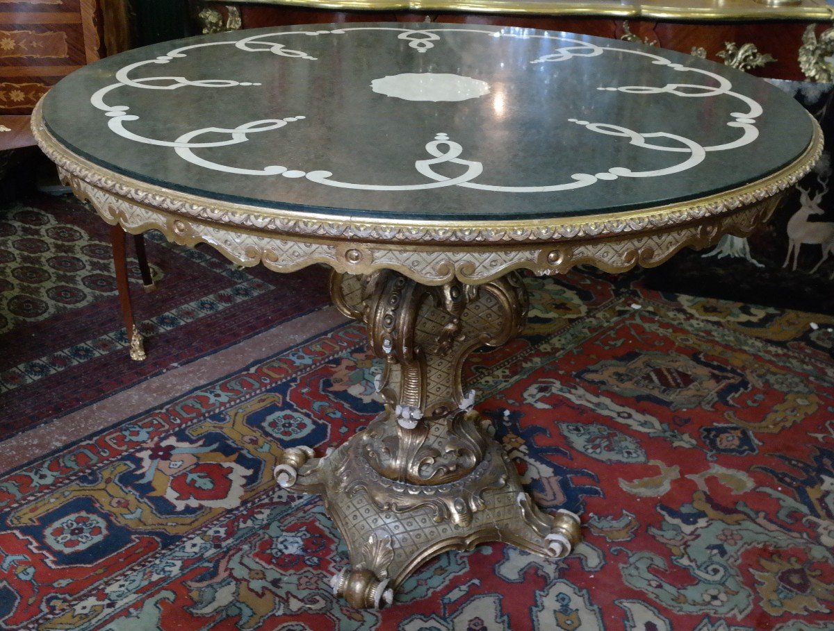 Round Table In Golden Wood And Marble -photo-3