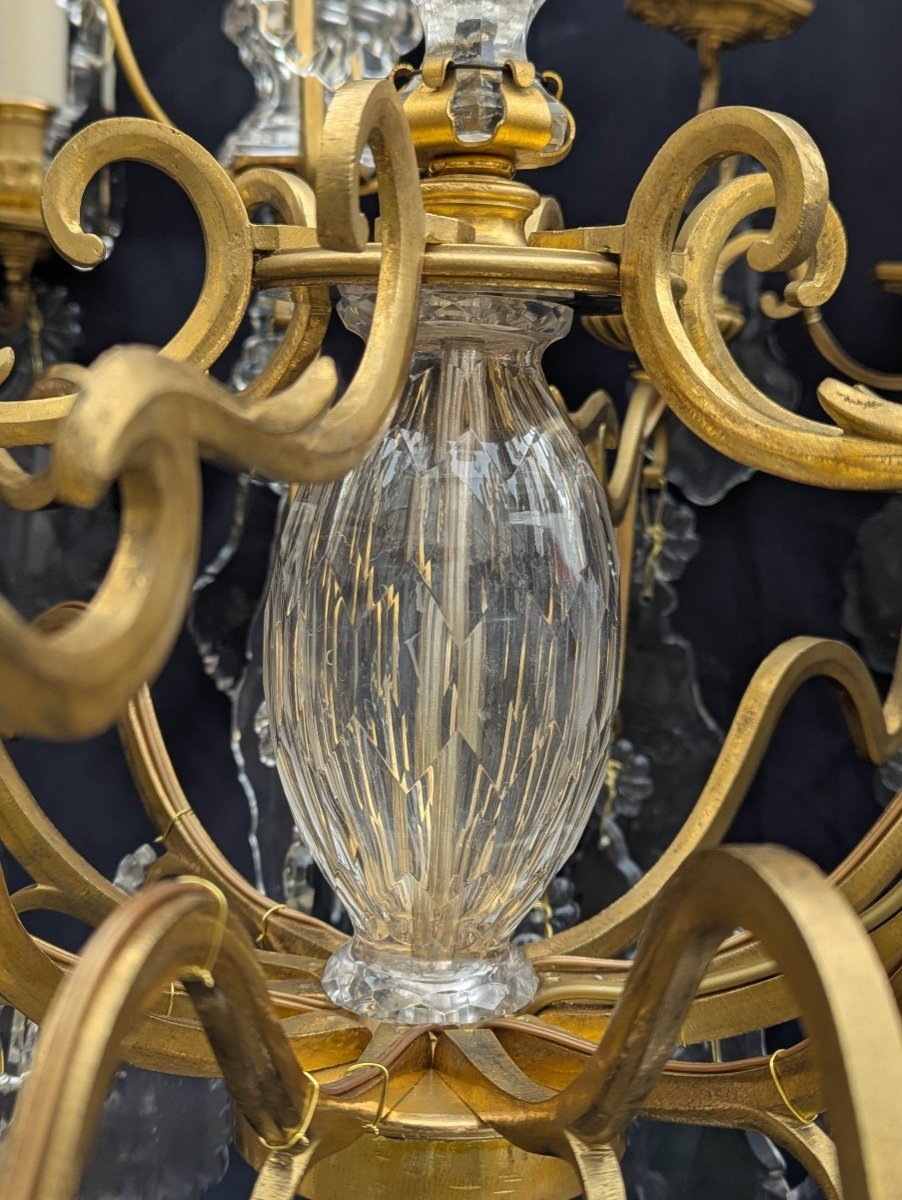 Lustre cage à 18 Lumières style Louis XV en bronze et cristal de Baccarat-photo-6