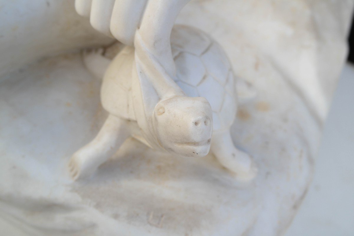 Neapolitan Fisherman Playing With A Turtle, Marble Sculpture After François Rude-photo-4