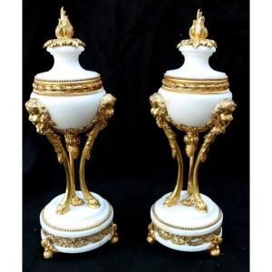 Pair Of Marble And Gilt Bronze Cassolettes