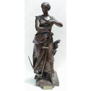 La Faucheuse De Blé, Sculpture En Bronze Par Jean Paul Aubé