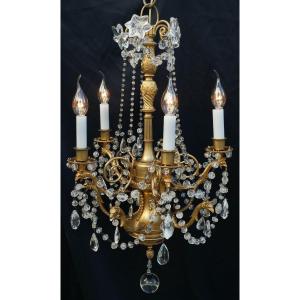 18th Century Bronze And Rock Crystal Chandelier.