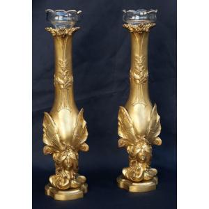 Pair Of Gilt Bronze Vases Signed Charles De Voorde