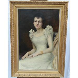 Portrait d'Une Jeune Femme, Huile Sur Toile Par Jules Victor Verdier