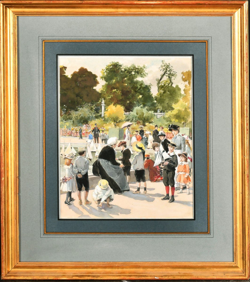 Late 19th Century French School, Children Playing In The Luxembourg Gardens-photo-2