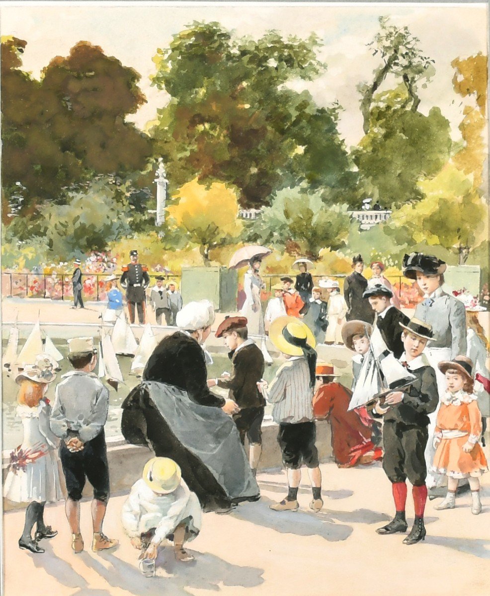 Late 19th Century French School, Children Playing In The Luxembourg Gardens