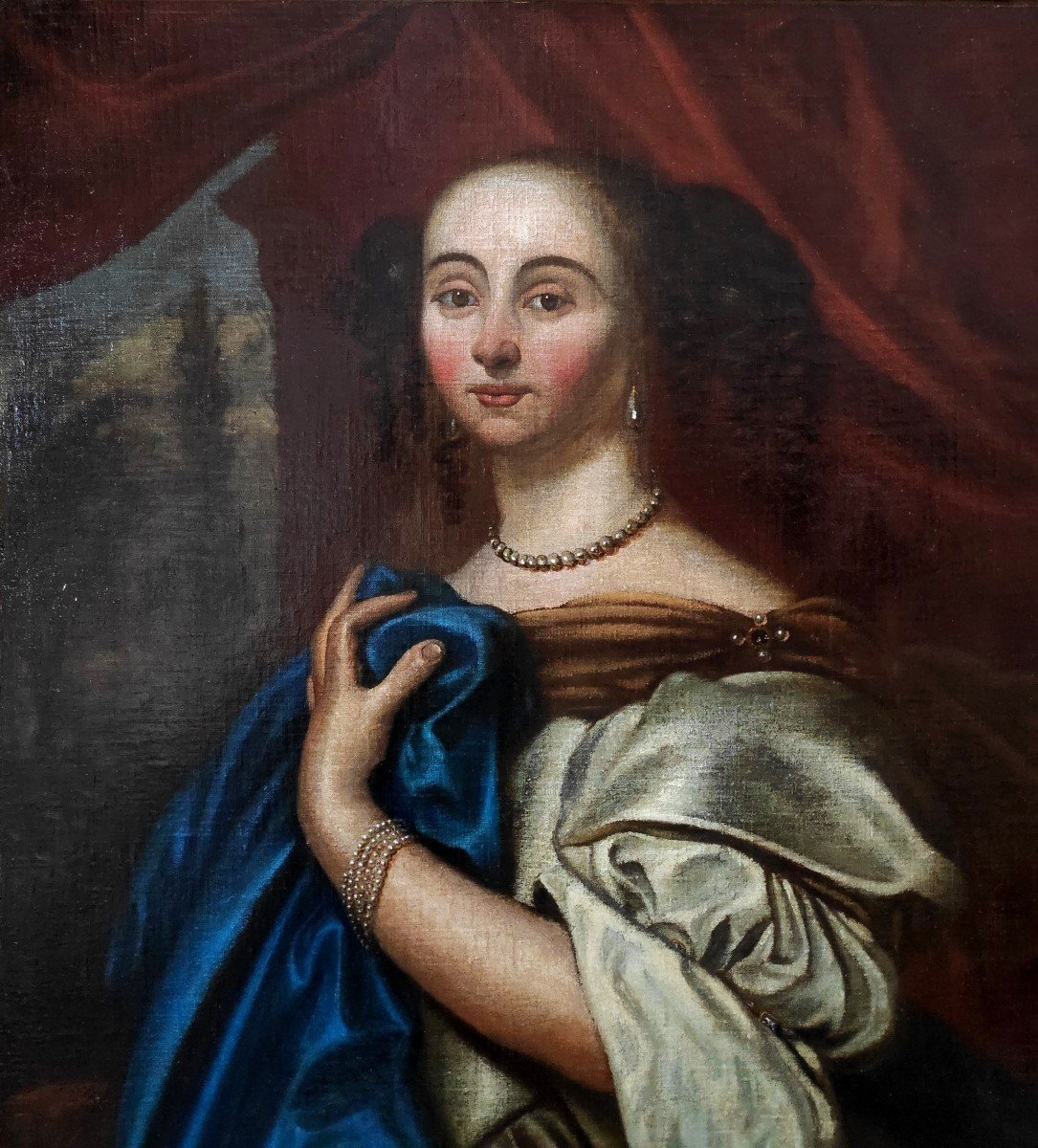 Dutch School From The 18th Century, Portrait Of An Elegant Woman With Pearls-photo-3