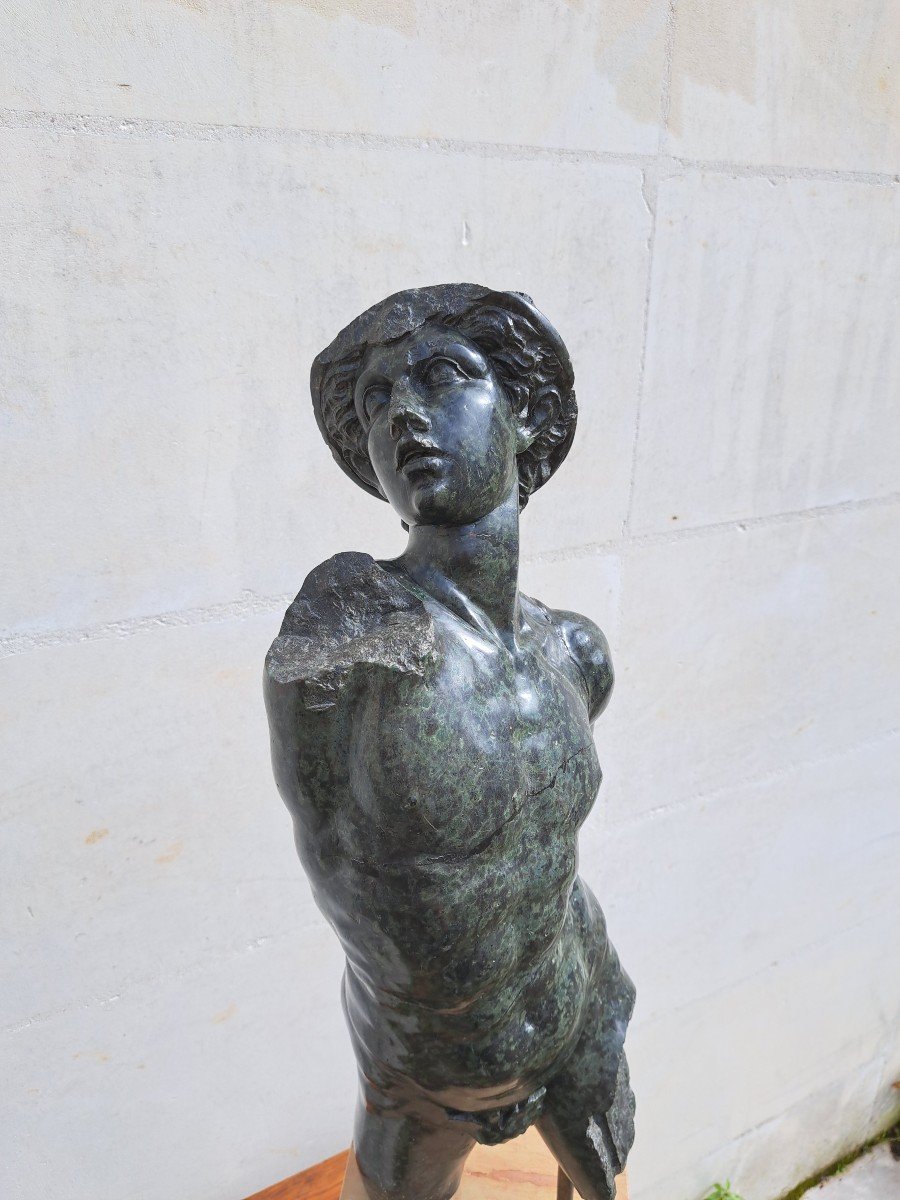 Jean De Bologne (1529-1608) After, Mercury In Serpentine Marble, Grand Tour 19th Century-photo-3