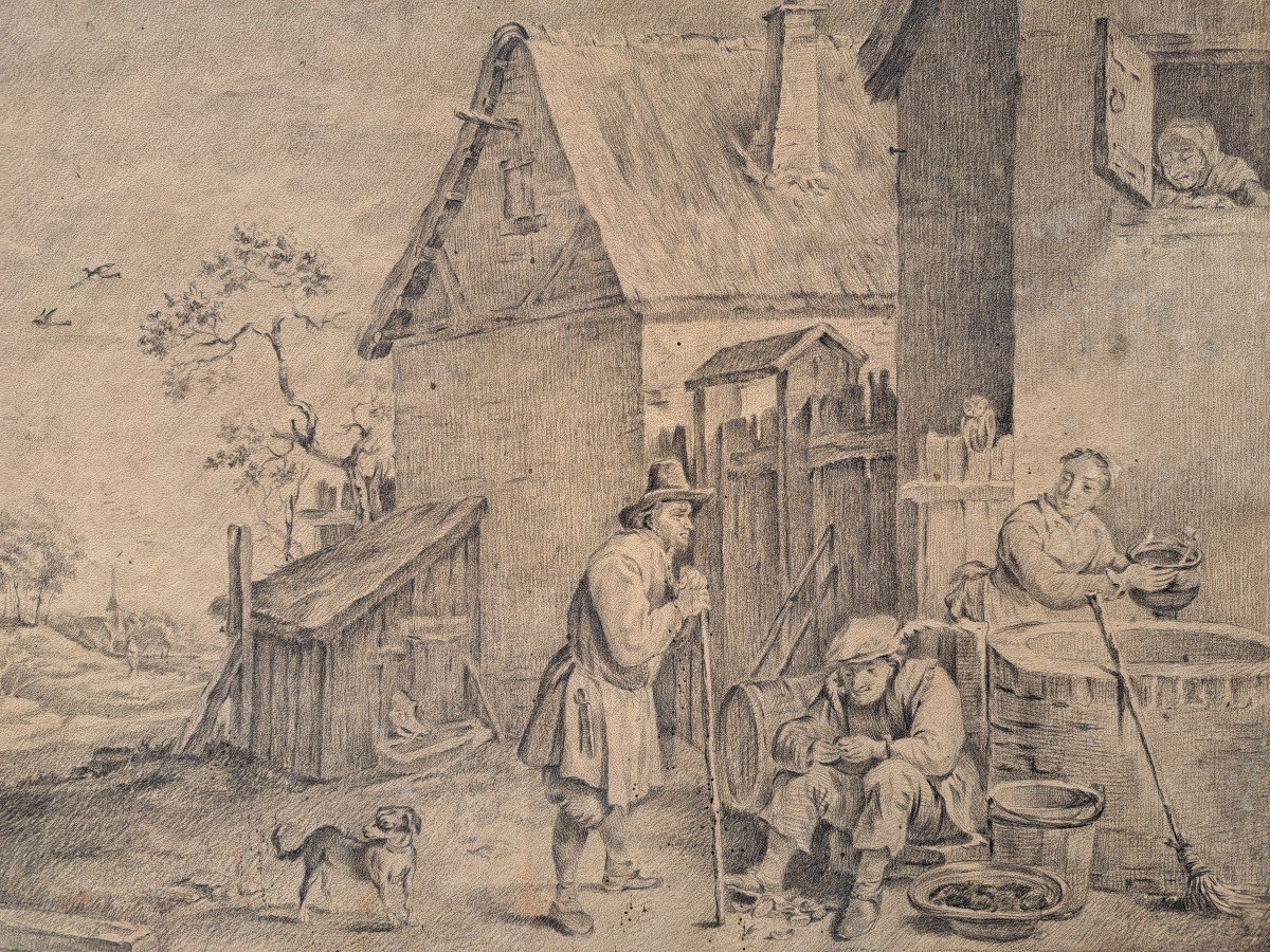 Follower Of David II Teniers (antwerp, 1610 - Brussels, 1690), The Farm, Large Drawing-photo-3