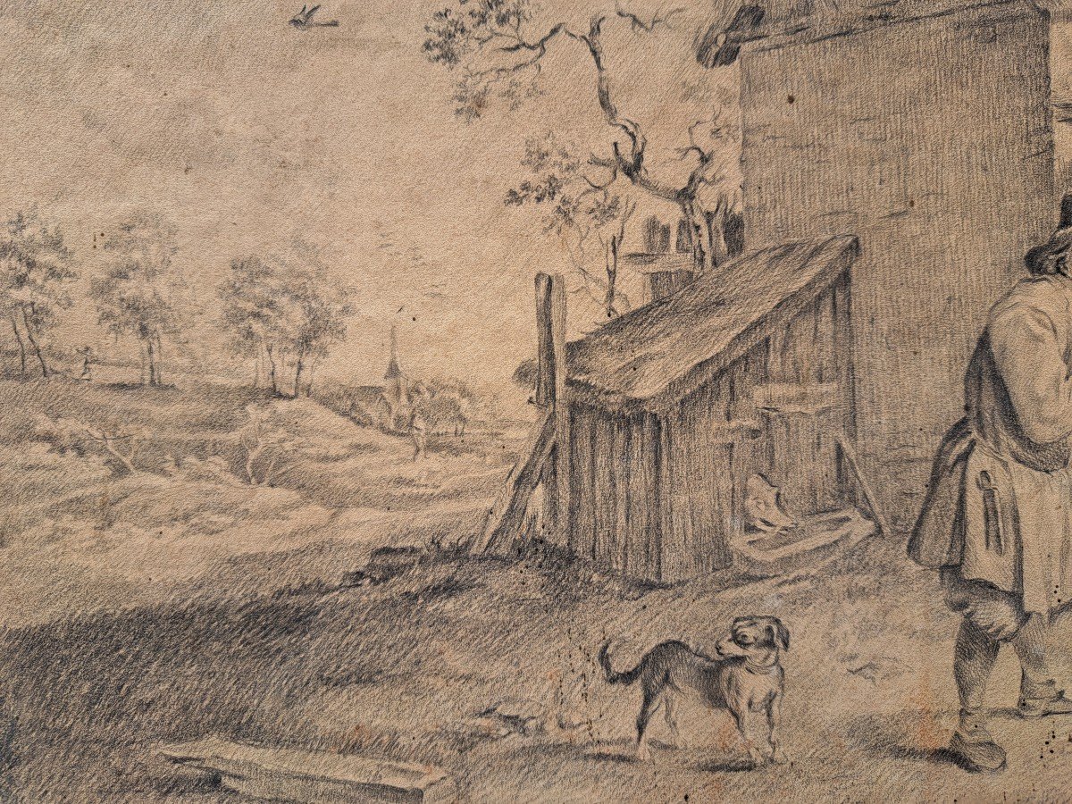 Follower Of David II Teniers (antwerp, 1610 - Brussels, 1690), The Farm, Large Drawing-photo-4