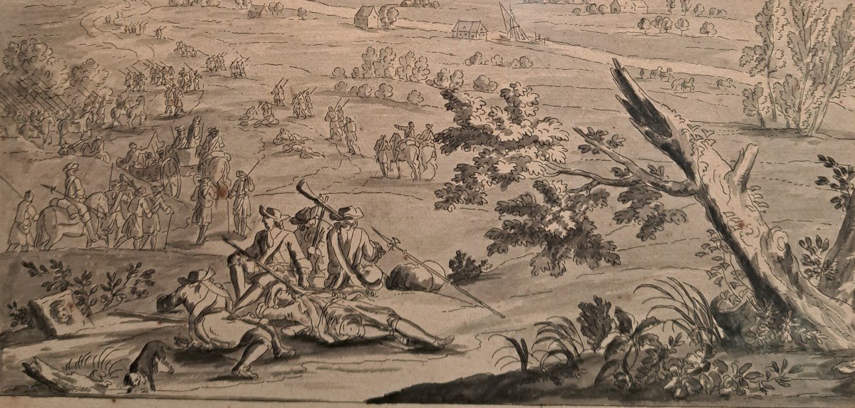 Workshop Of François Adam Van Der Meulen (1632-1690), 2 Battle Drawings Of Louis XIV-photo-7