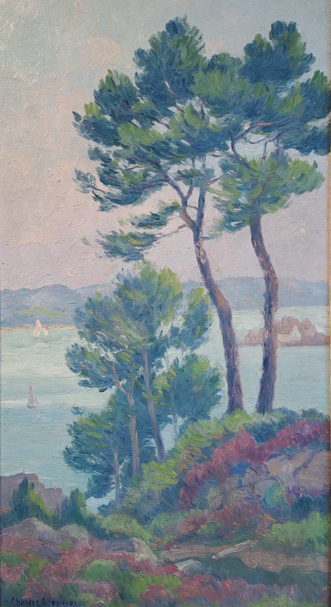 Charles Menneret (1876-1946), View From The Island Of Bréhat Towards The Continent (?), Oil-photo-2