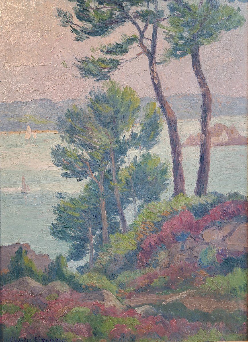 Charles Menneret (1876-1946), View From The Island Of Bréhat Towards The Continent (?), Oil-photo-3