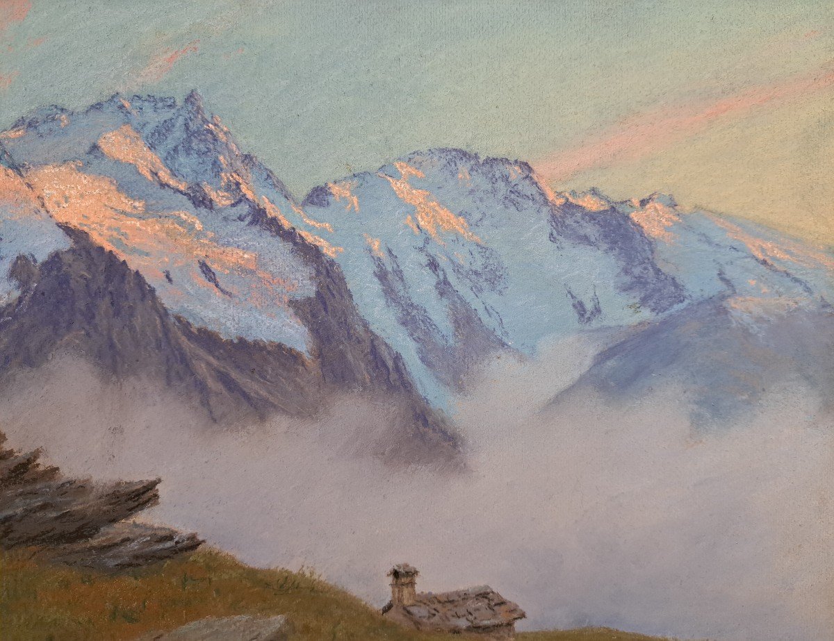 Edouard Brun (1860-1935), Crépuscule Sur La Montagne-photo-3