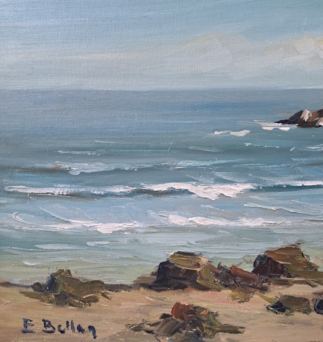 Etienne Bellan (1922-2000), La Côte Bretonne, Huile-photo-4