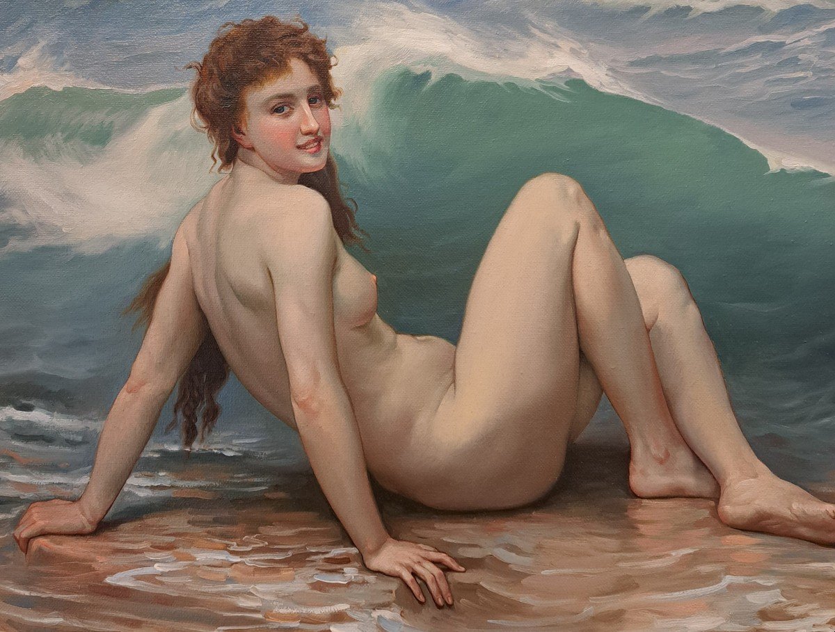 Artiste Russe Du XXème, Femme à La Vague, Huile-photo-2