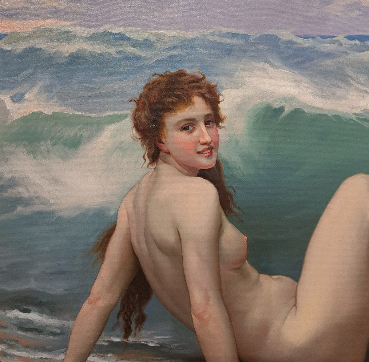 Artiste Russe Du XXème, Femme à La Vague, Huile-photo-3