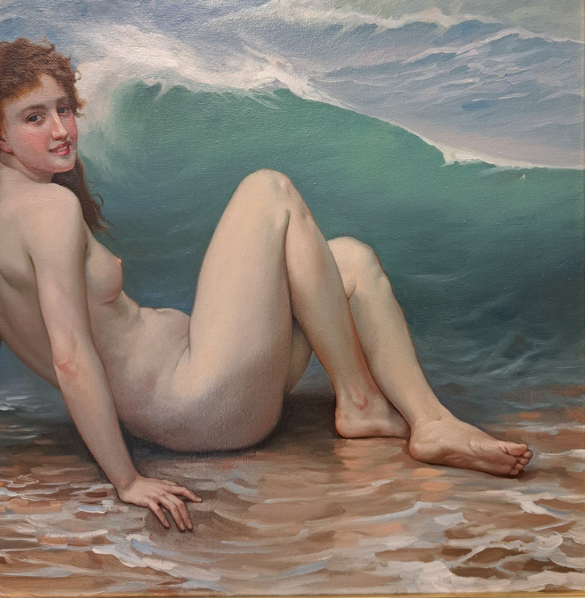 Artiste Russe Du XXème, Femme à La Vague, Huile-photo-4