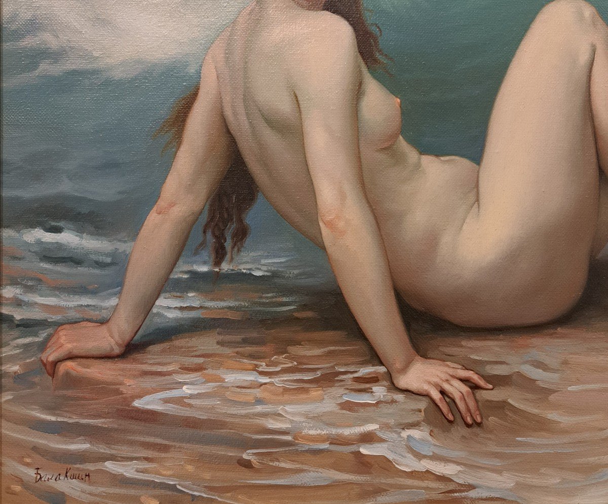 Artiste Russe Du XXème, Femme à La Vague, Huile-photo-1