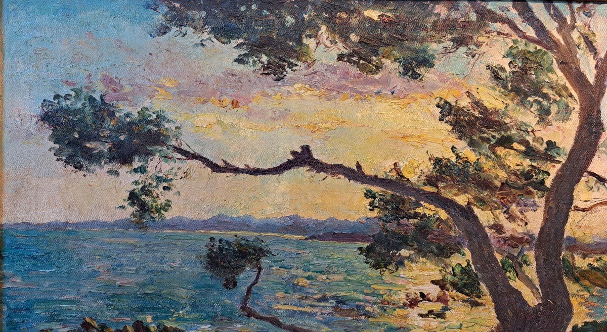 François Nicot (1873-1945) , Le coucher de soleil sur la côté-photo-1