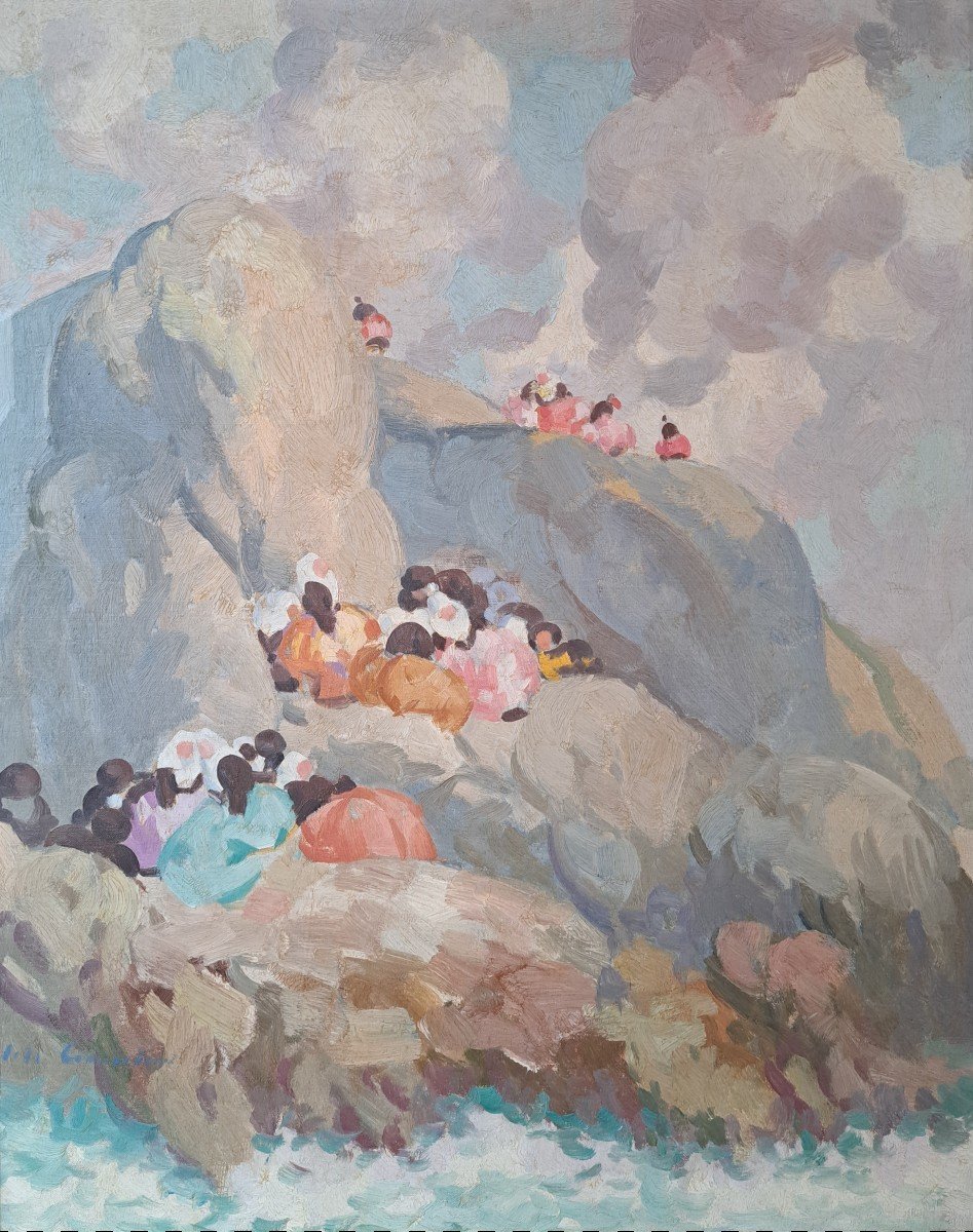 Jean Julien Lemordant (1878-1968), Les Bretonnes Dans Les Rochers Jour De Régate