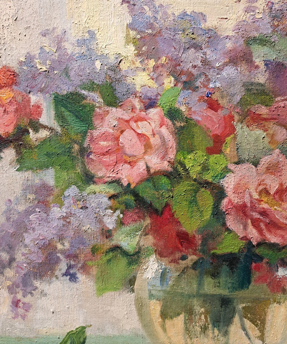 Paul Michel Dupuy (1869-1949), Le Bouquet De Roses Et Lilas-photo-2