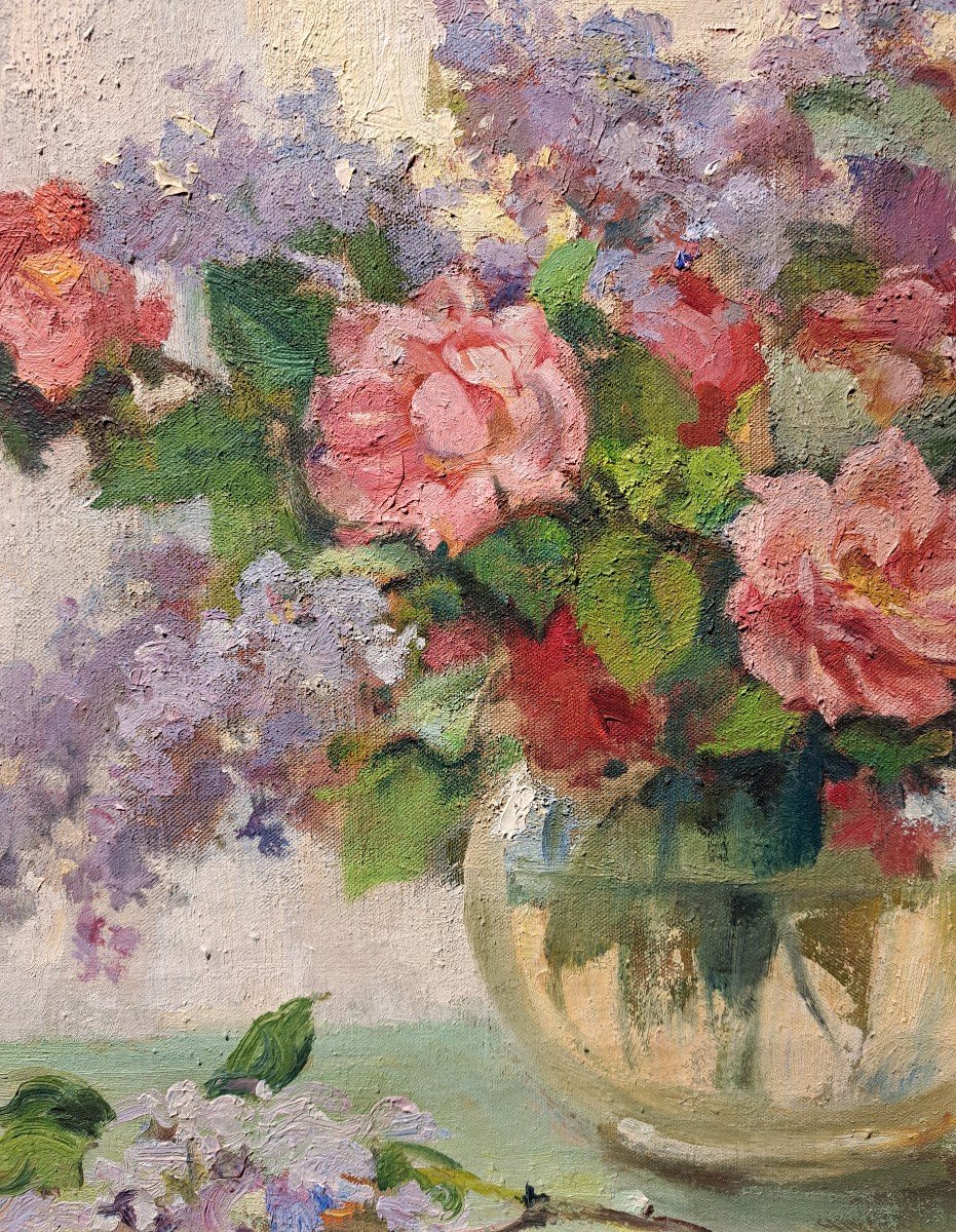 Paul Michel Dupuy (1869-1949), The Bouquet Of Roses And Lilacs-photo-3