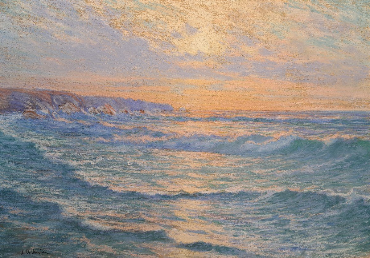 Arsène Chabanian (1864-1949), Soleil Couchant, Pastel-photo-2