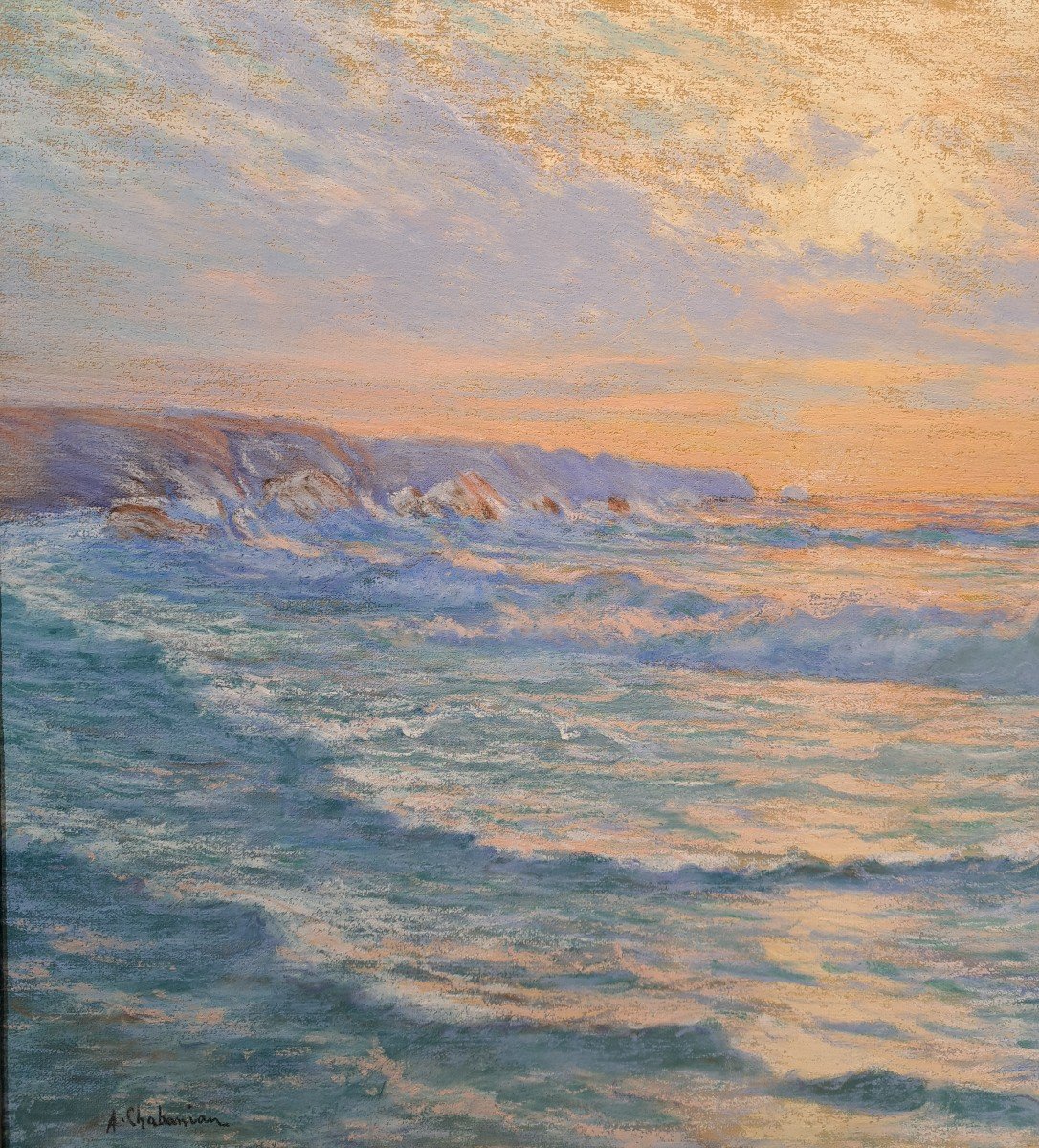 Arsène Chabanian (1864-1949), Soleil Couchant, Pastel-photo-2