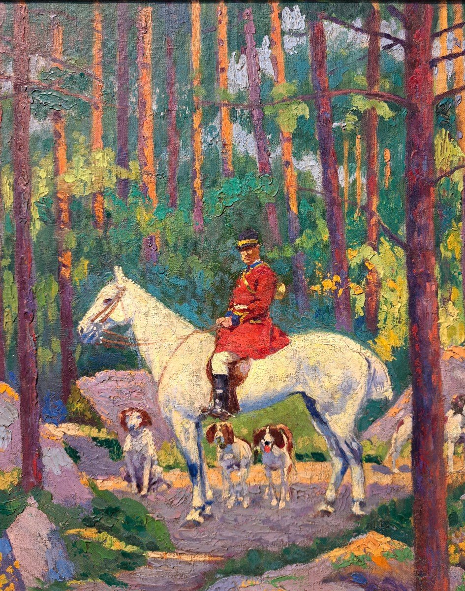 Pierre Petit-gérard (1852-1933) Le Veneur Et Ses Chiens en forêt, Chasse à Cour-photo-4