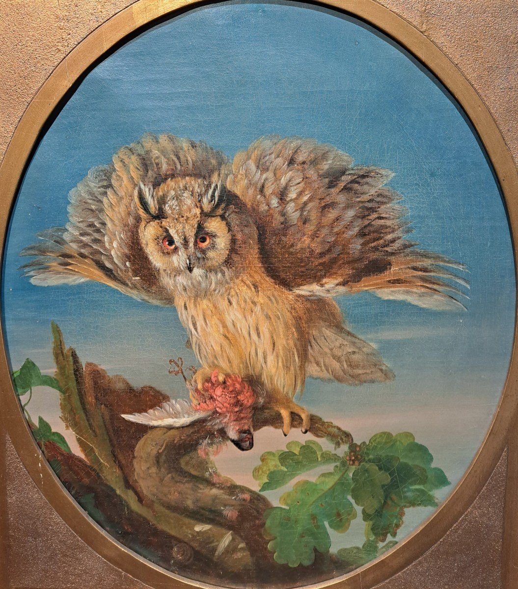 Follower Of Jean Jacques Bachelier (1724-1806), The Owl And Its Prey, Oil-photo-2