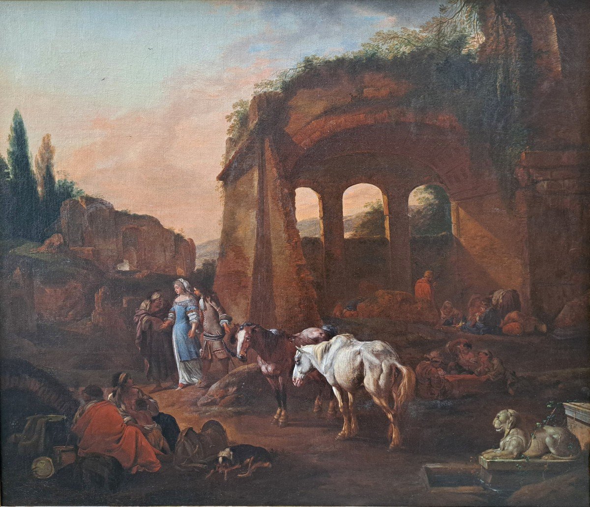 Johann Heinrich Roos (1631-1685), La Diseuse De Bonne Aventure Dans Les Ruines Romaine