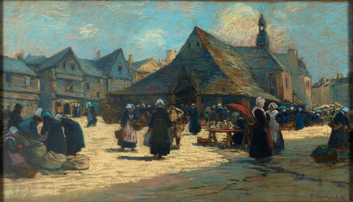 Fernand Le Gout-gérard (1856-1924), The Market In Front Of The Halles In Auray-photo-2