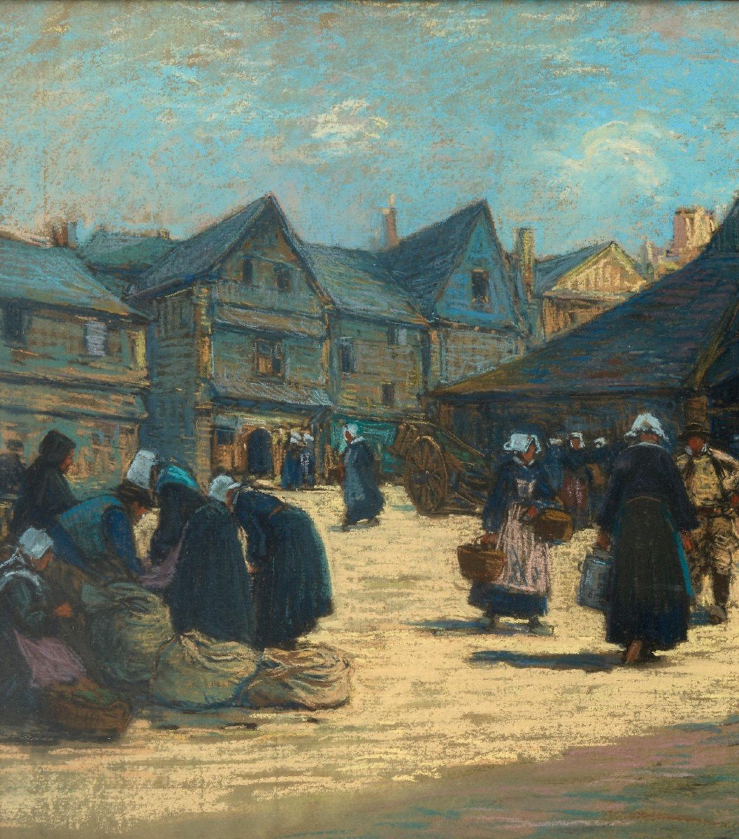 Fernand Le Gout-gérard (1856-1924), The Market In Front Of The Halles In Auray-photo-3