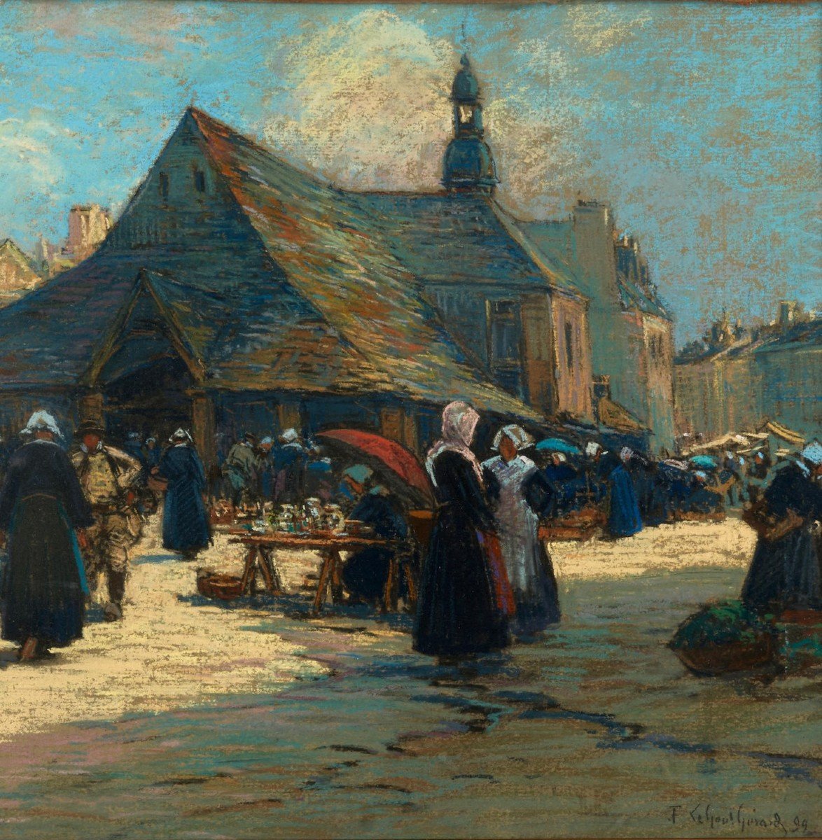 Fernand Le Gout-gérard (1856-1924), The Market In Front Of The Halles In Auray-photo-4