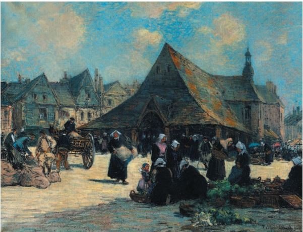 Fernand Le Gout-gérard (1856-1924), The Market In Front Of The Halles In Auray-photo-2