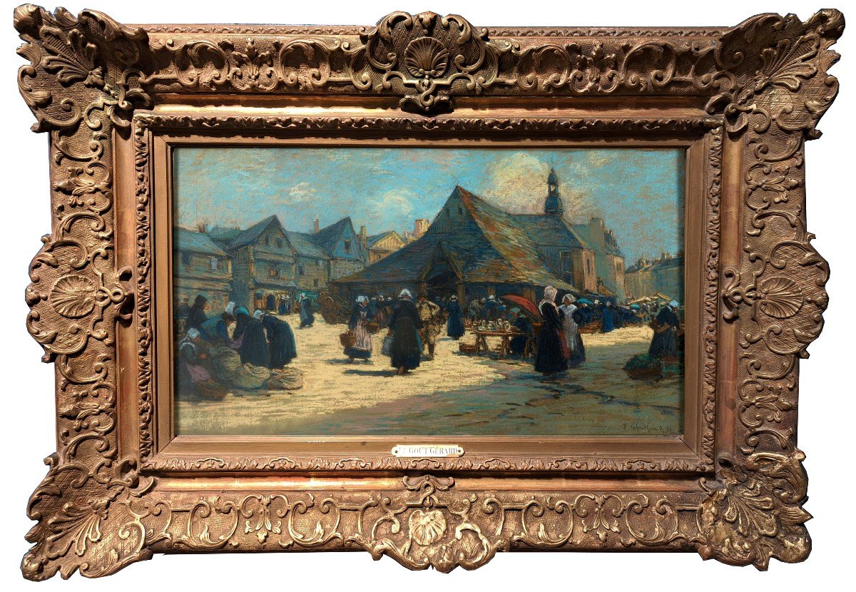 Fernand Le Gout-gérard (1856-1924), The Market In Front Of The Halles In Auray